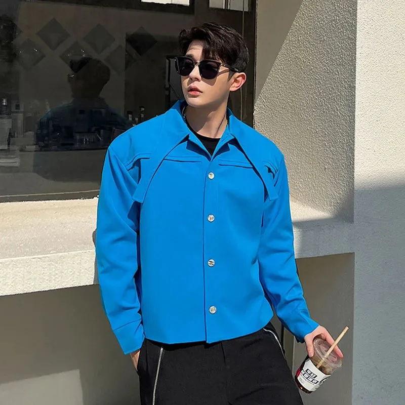 Early Autumn Style Personality Trend Niche Shaped Decorative Collar Design Thin Jacket Solid Color Male Tops 9A4687