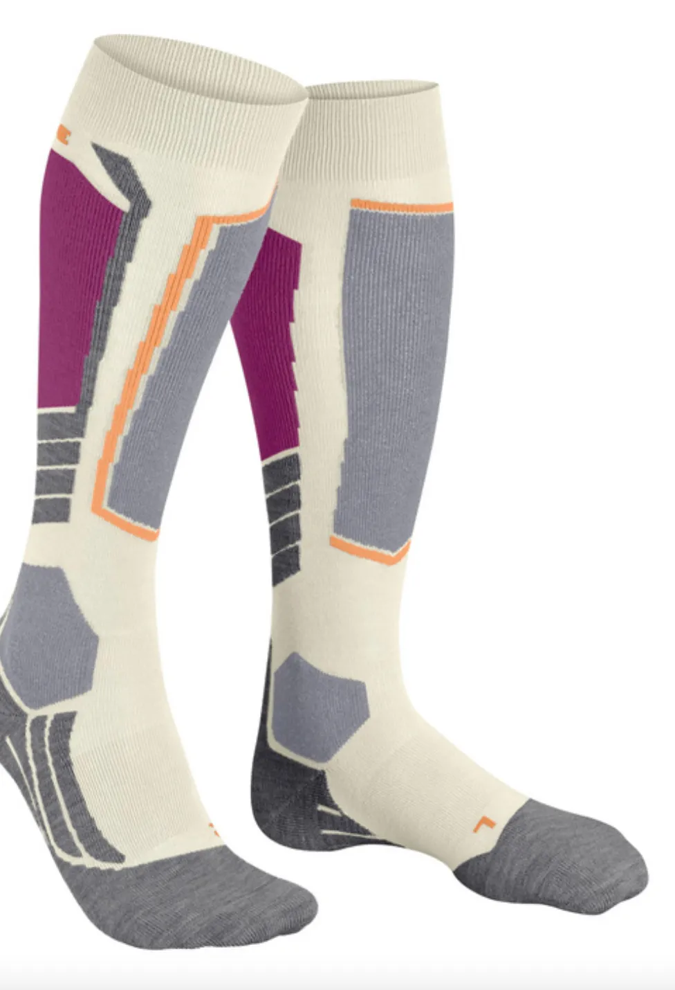 Falke SK2 Ladies Ski Wool Socks in Off White with Orange Neon