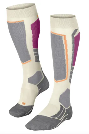 Falke SK2 Ladies Ski Wool Socks in Off White with Orange Neon