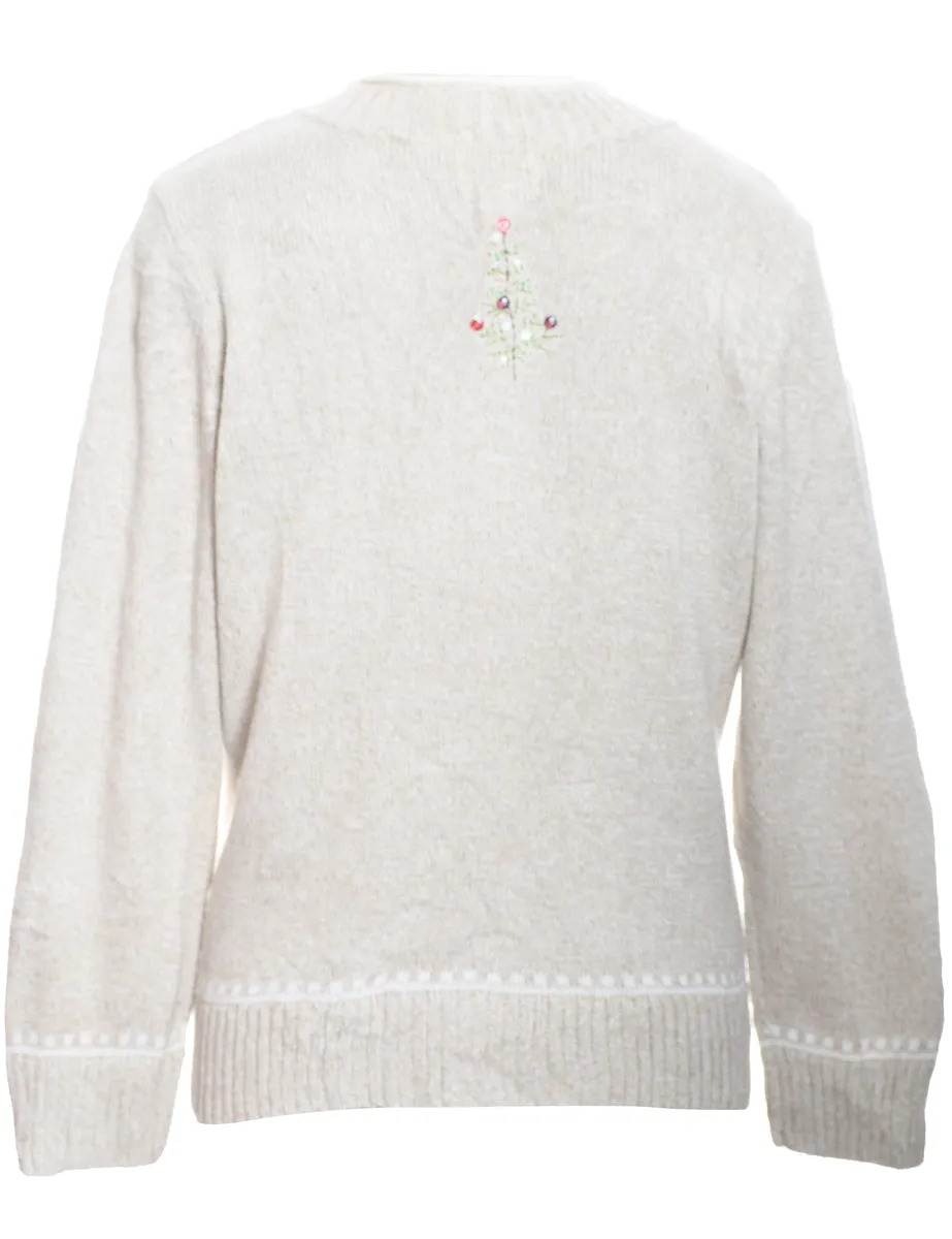 Festive Design Off-White Knit Christmas Jumper - XL