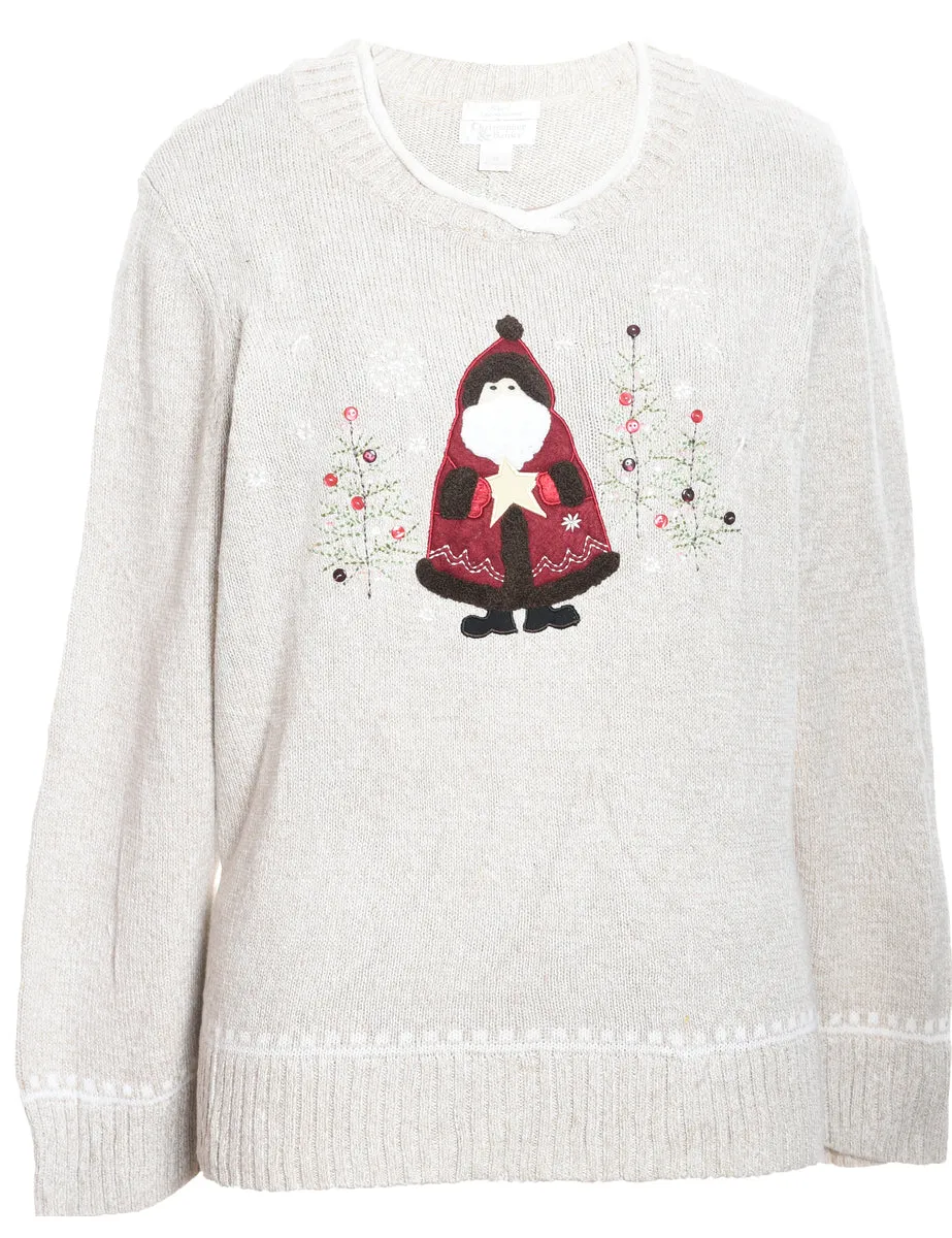 Festive Design Off-White Knit Christmas Jumper - XL