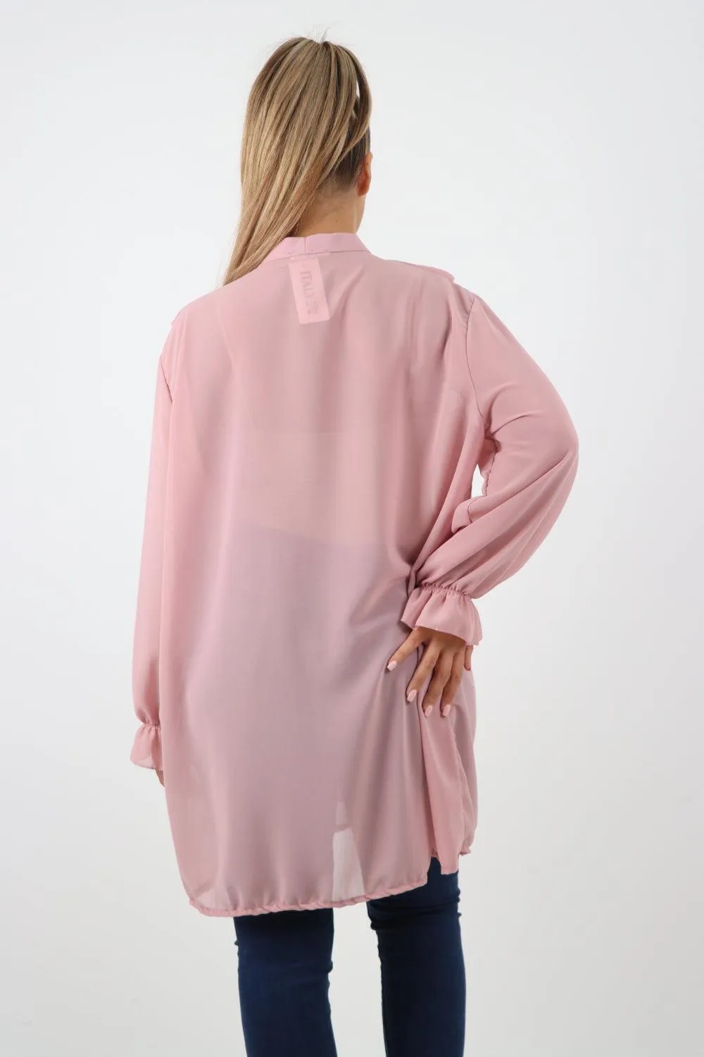 Full Ruffle Front Long Sleeve V Neck Shirt Top