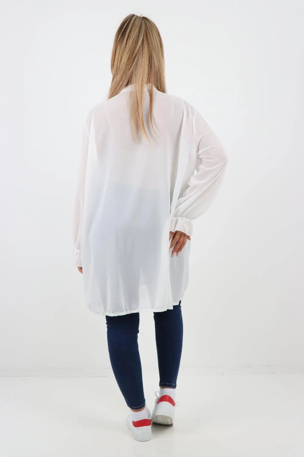 Full Ruffle Front Long Sleeve V Neck Shirt Top