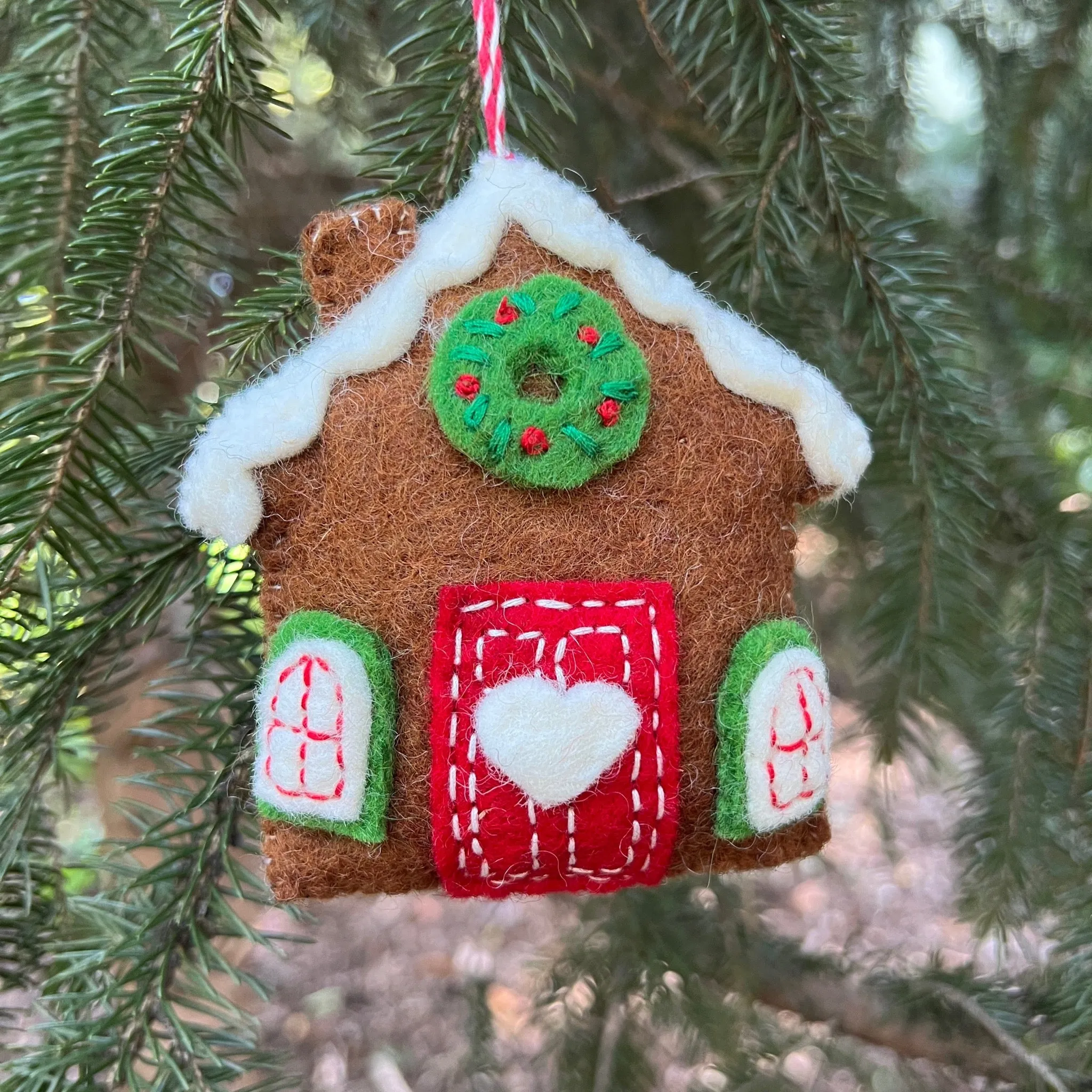 Gingerbread House Ornament, Brown Felt Wool