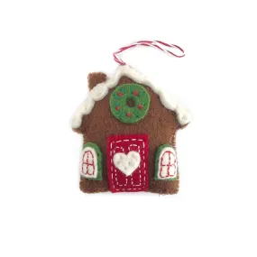 Gingerbread House Ornament, Brown Felt Wool