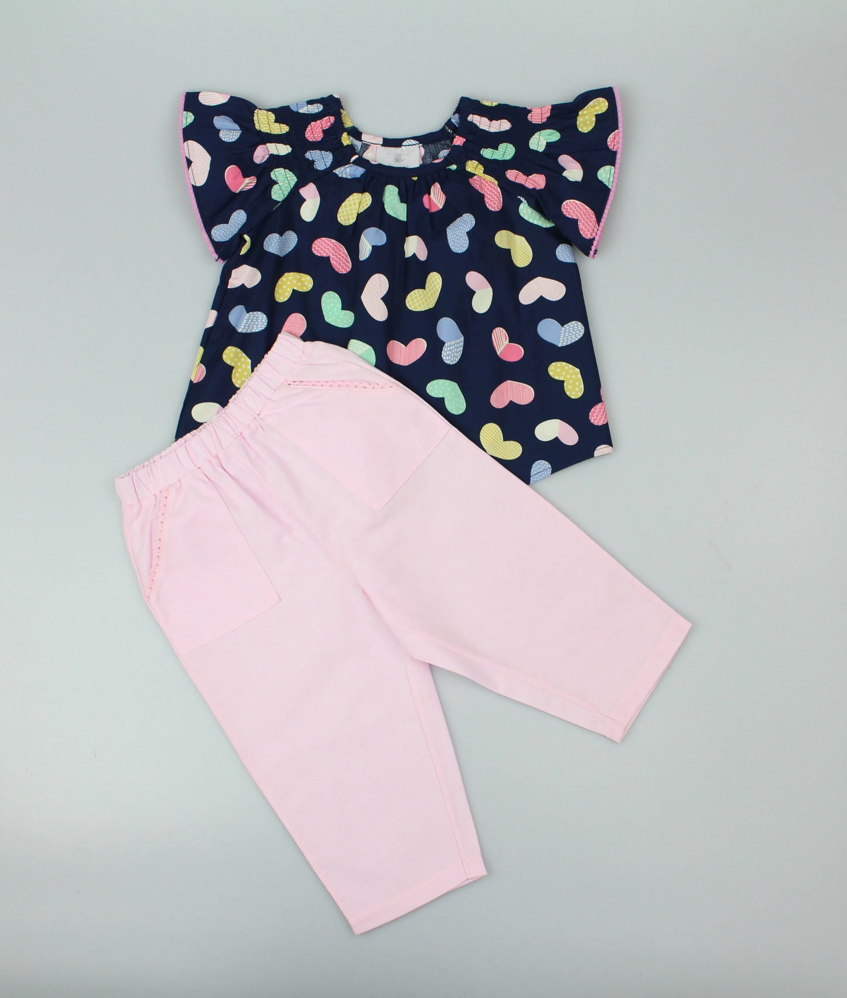 Girls tunic trouser Hearts Woven Navy/Pink (PK 6) (1-2 YEARS) E33227