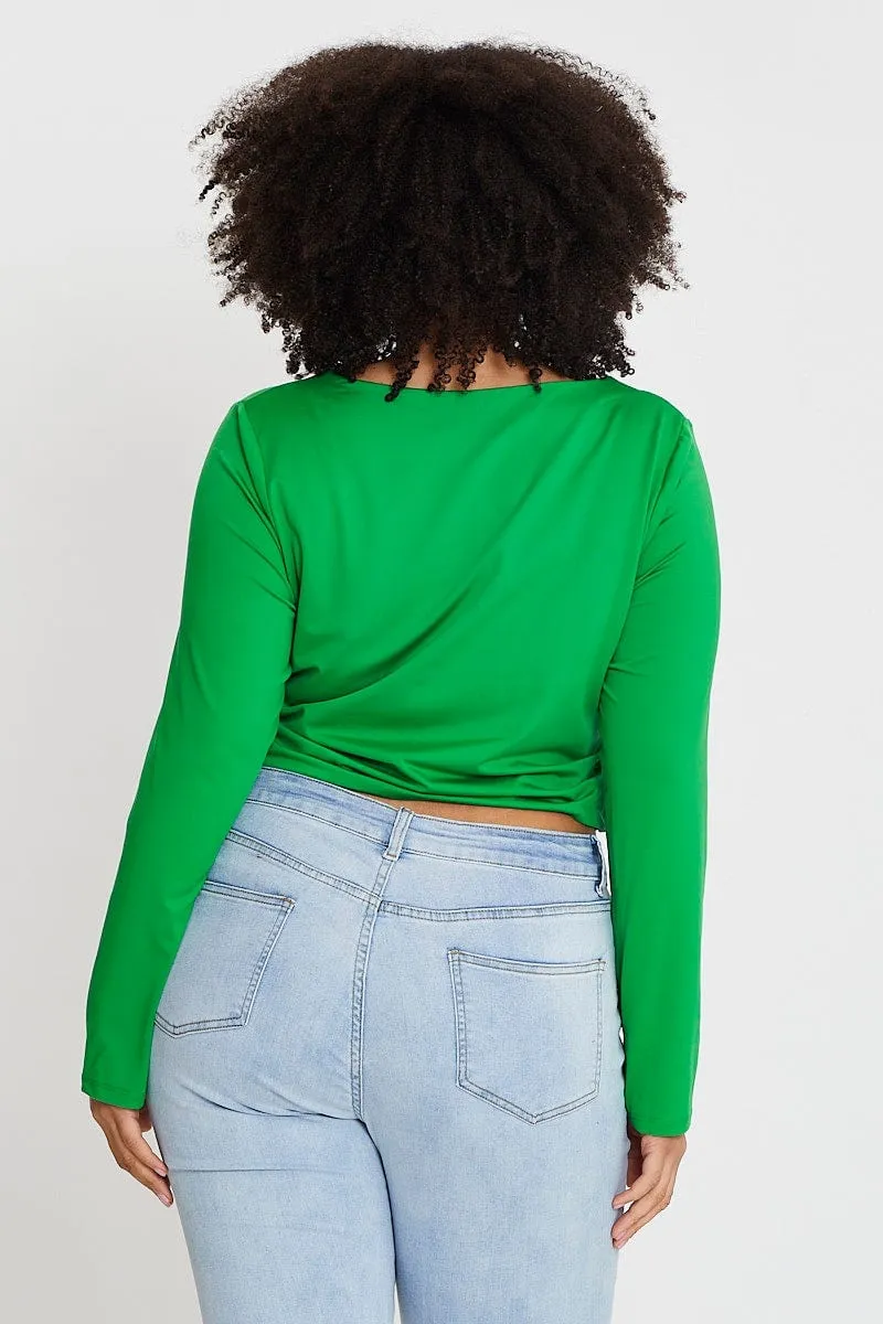 Green Long Sleeve Double Layer Scoop Top