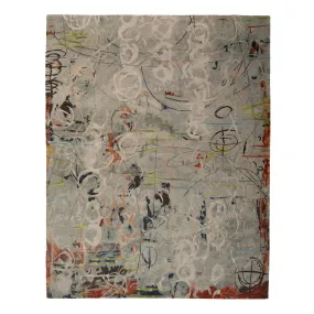 Grey Aurora Tibetan Contemporary Graffiti Wool & Silk Rug - 8' x 10'