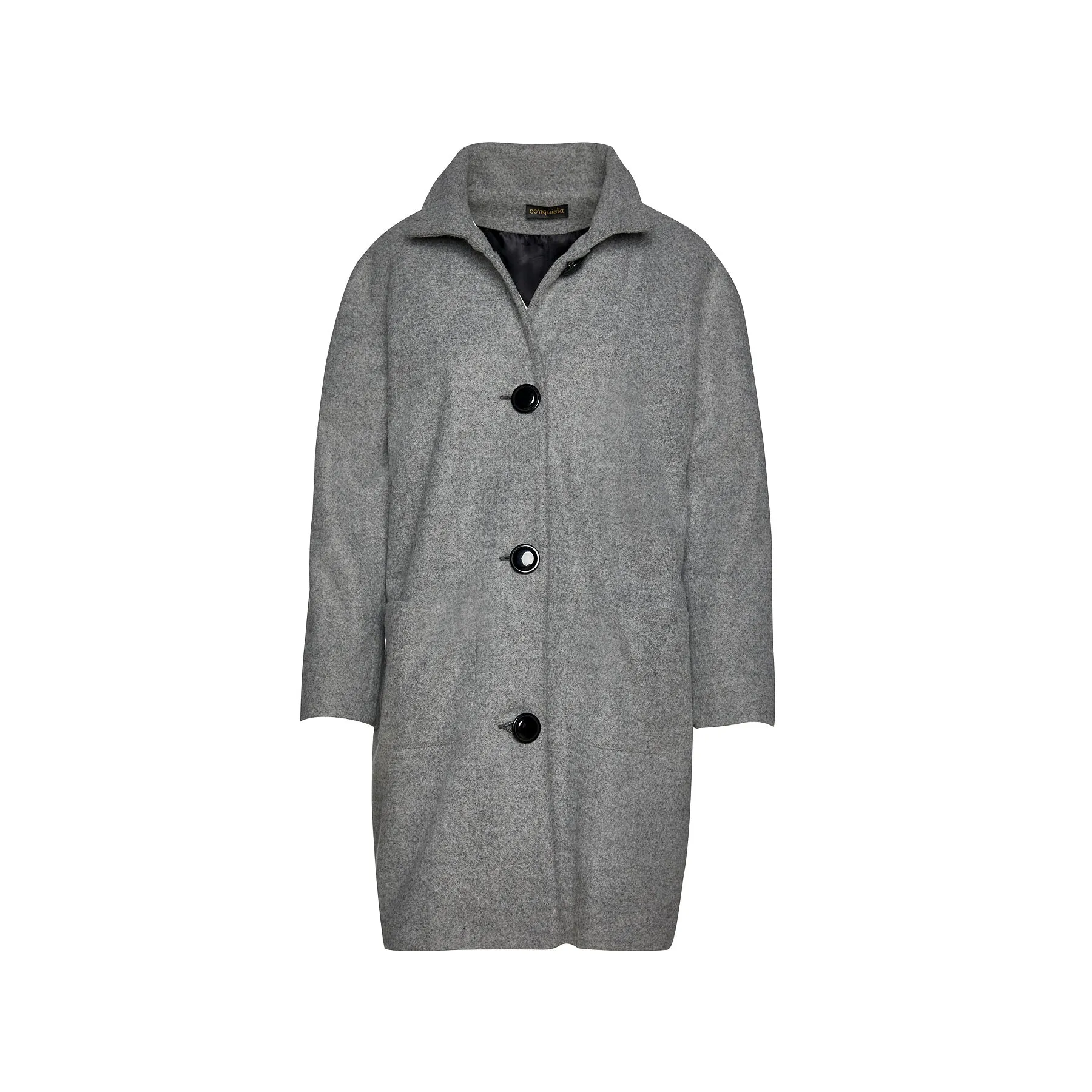 Grey Coat With Upright Collar By Conquista Fashion