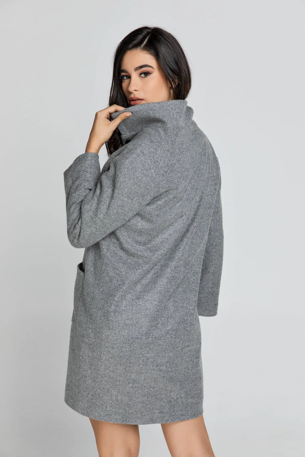 Grey Coat With Upright Collar By Conquista Fashion