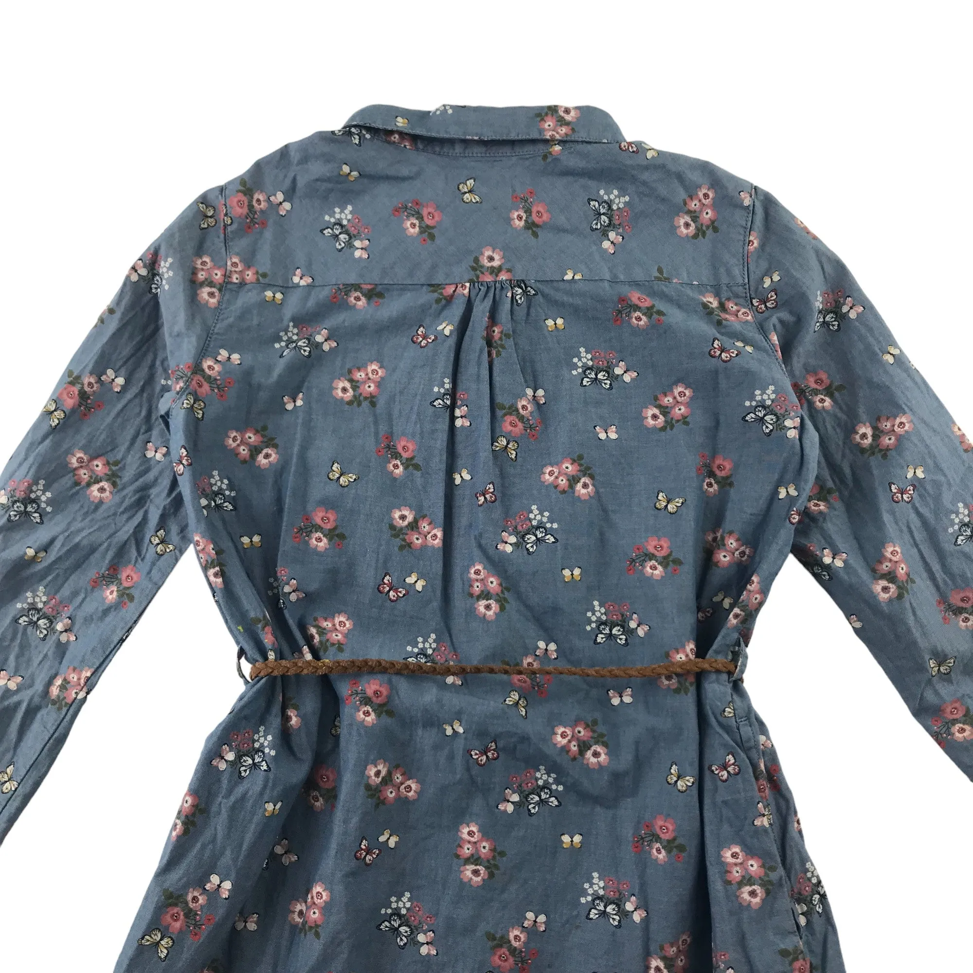 H&M Dress 8-9 years Blue Floral Long Sleeve Shirt