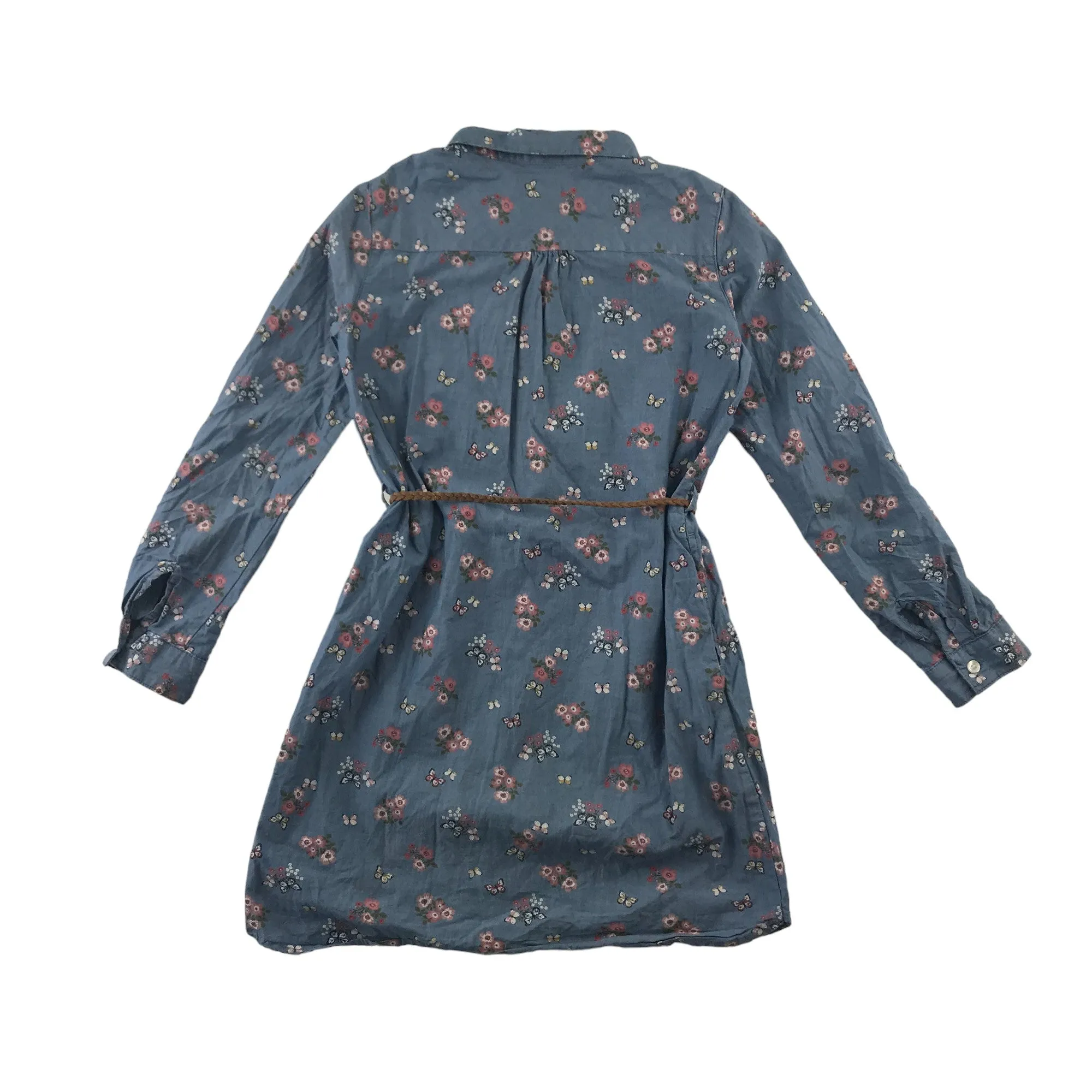 H&M Dress 8-9 years Blue Floral Long Sleeve Shirt