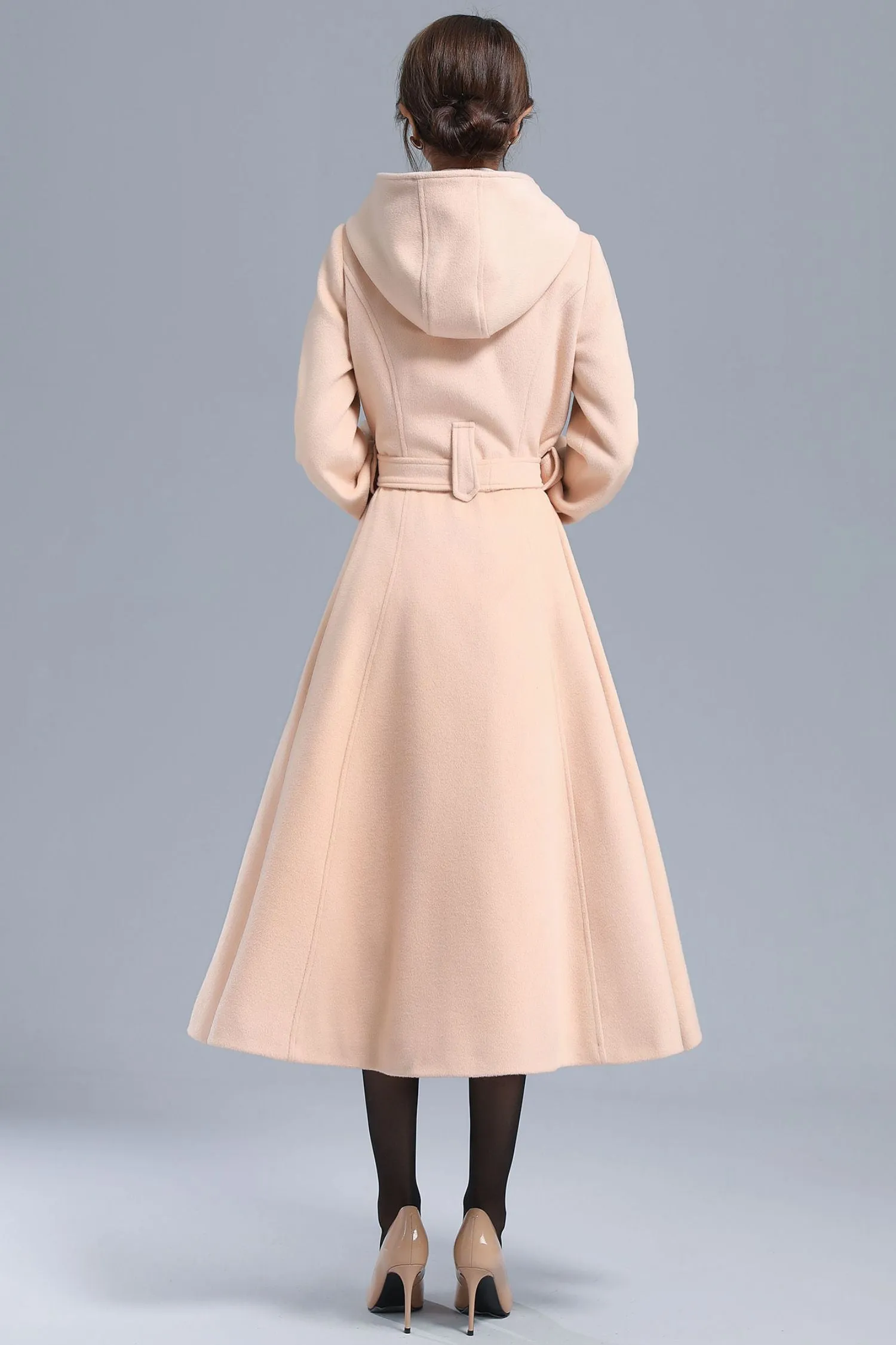 Hooded Lantern Sleeve Long Wool Coat 3210