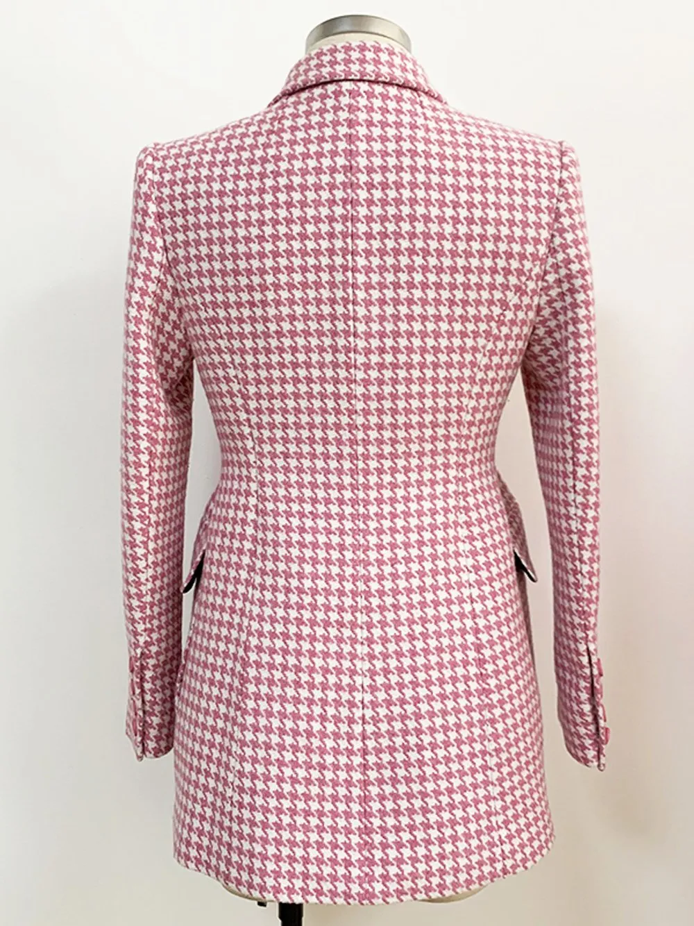 Houndstooth Tweed Wool Coat