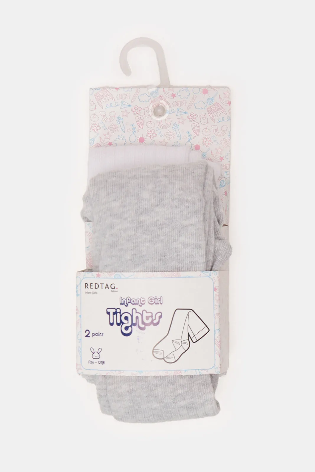 Infant Girls White And Grey Tights Set (2 Piece)