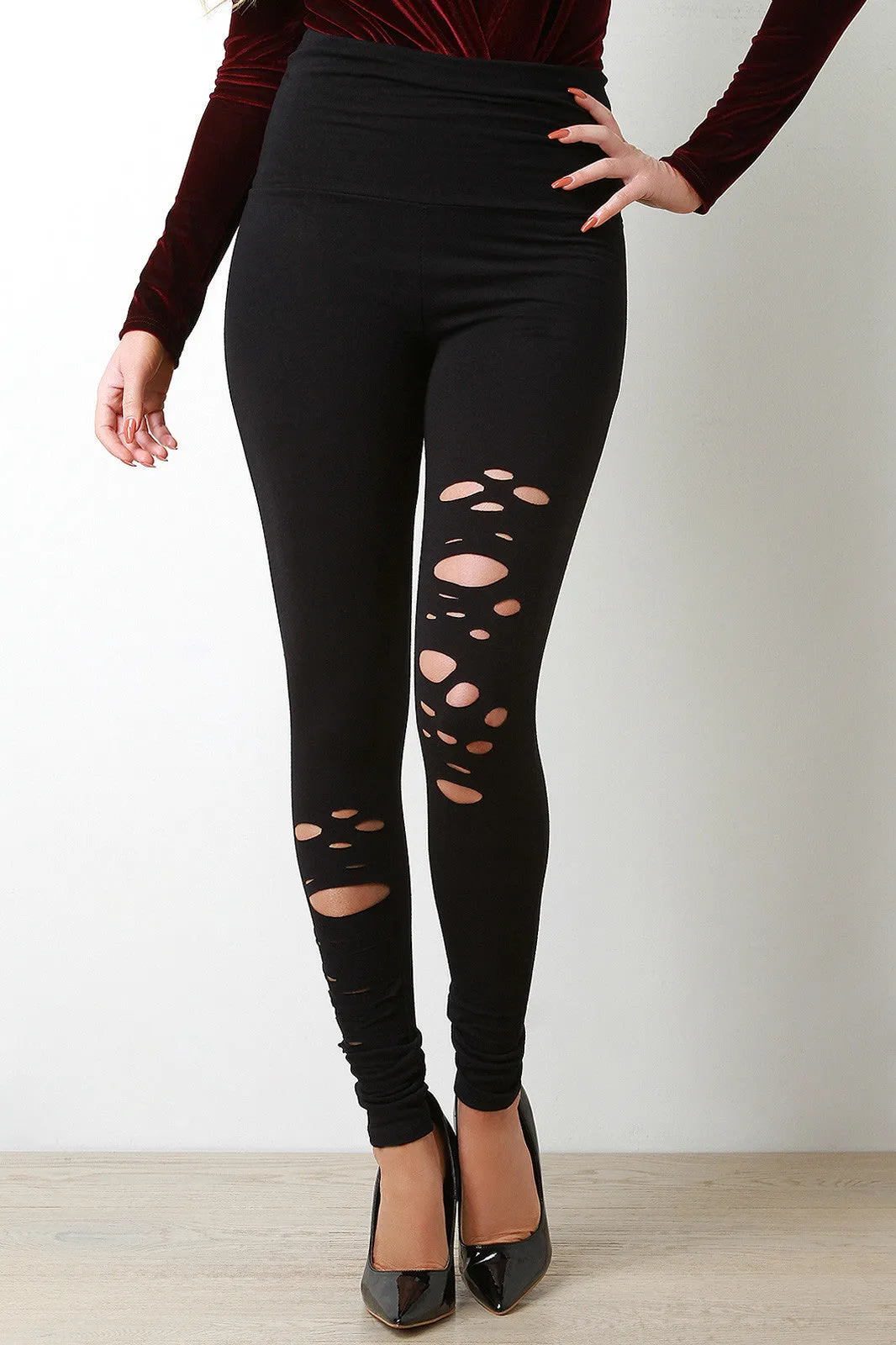 Jersey Razor Cutout High Waist Leggings