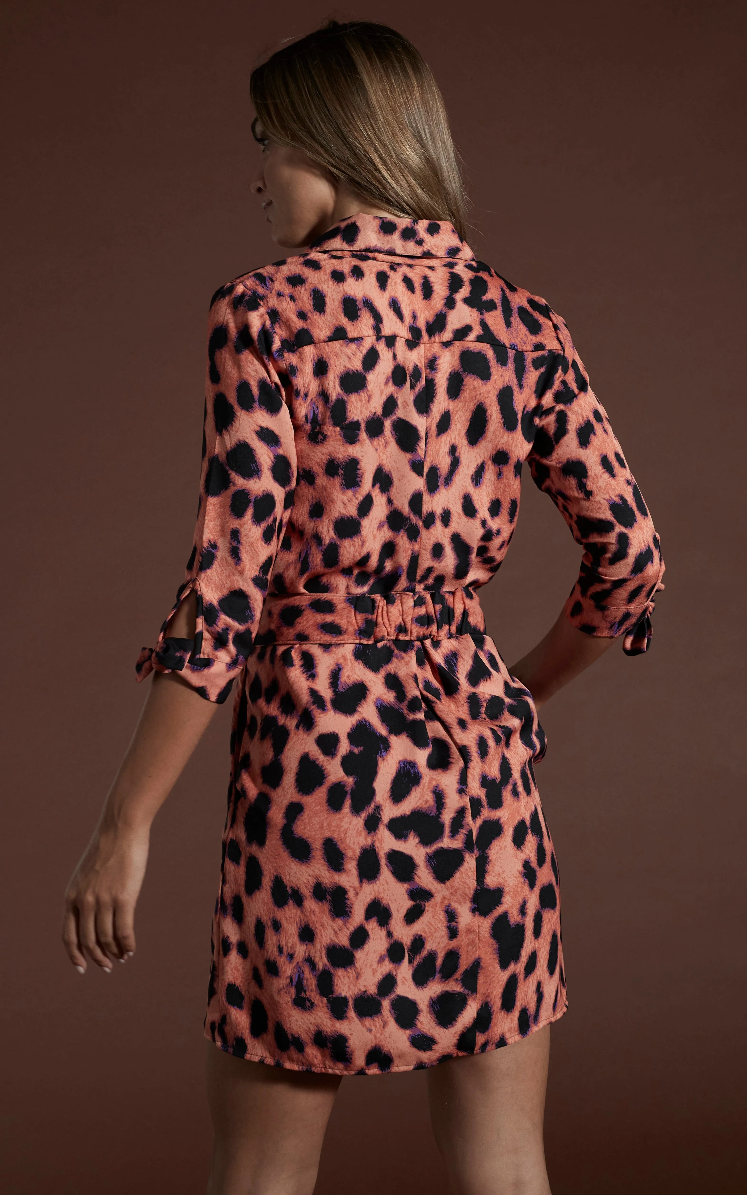 Jonah Mini Shirt Dress in Plorange Leopard