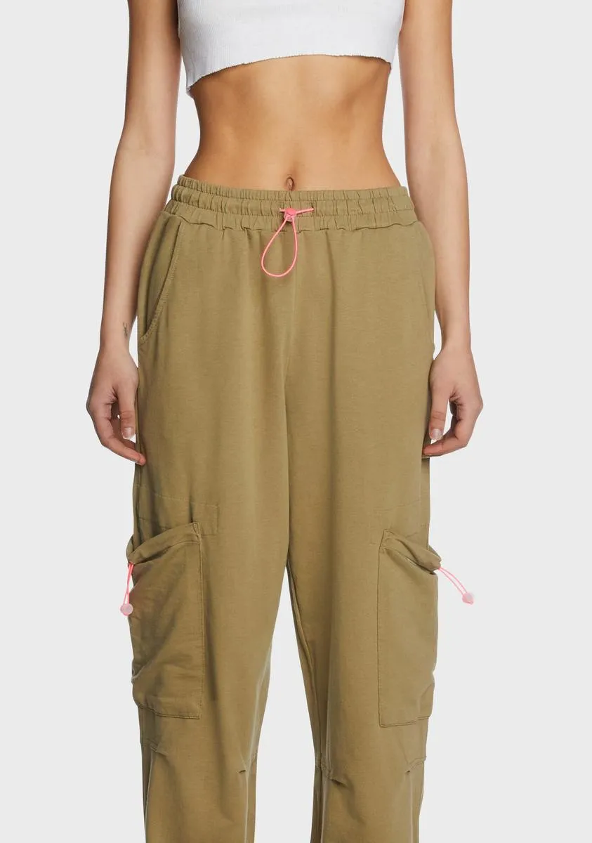 Khaki Cargo Jersey Joggers