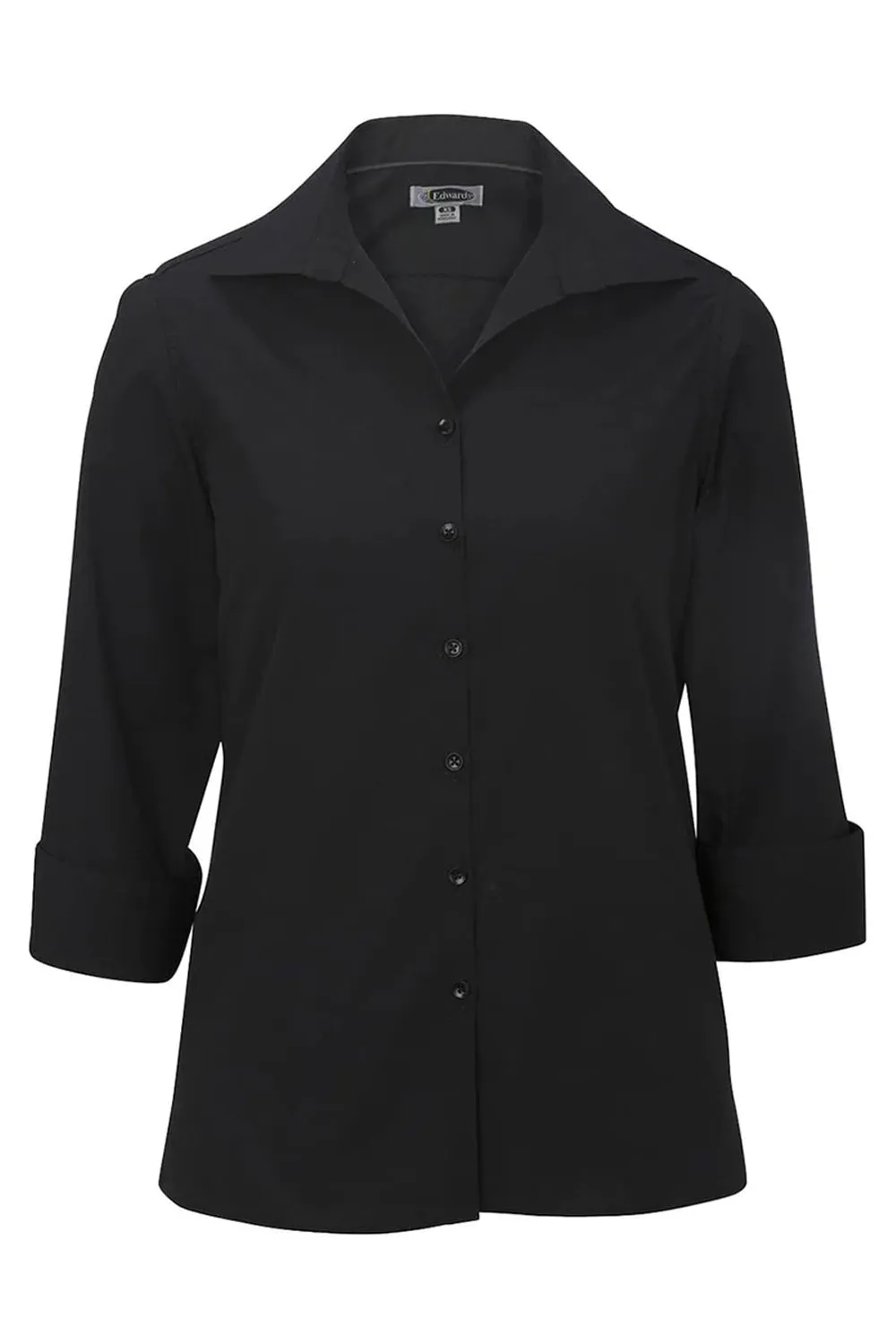 Ladies' 3/4 Sleeve Poplin - Black