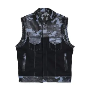 Leather vest Camo Style Denim Leather Motorcycle Vest Braided F1 Men's Leather Vest Biker Rider Club