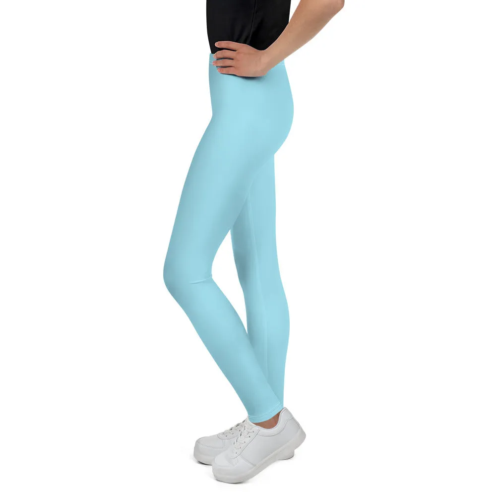 Light Pastel Blue Solid Color Premium Youth Leggings Workout Tights - Made in USA/EU