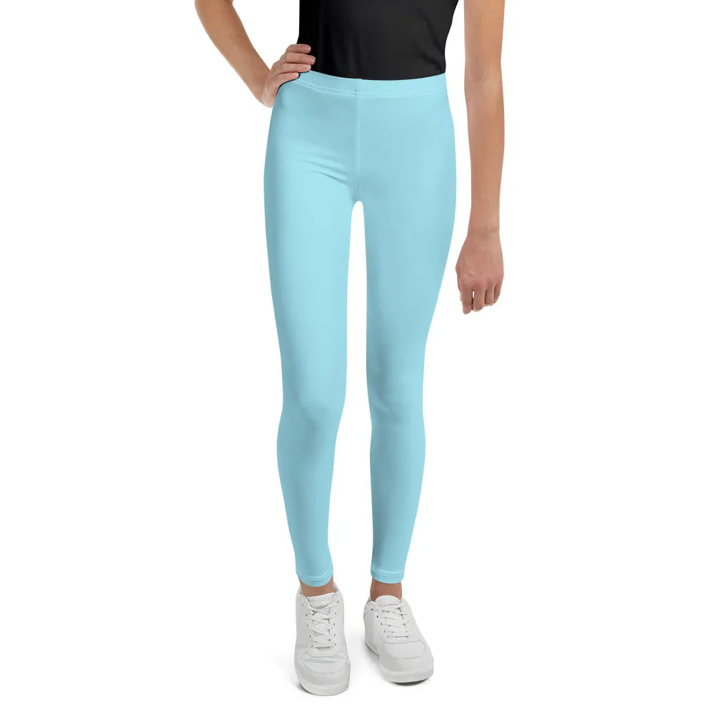 Light Pastel Blue Solid Color Premium Youth Leggings Workout Tights - Made in USA/EU