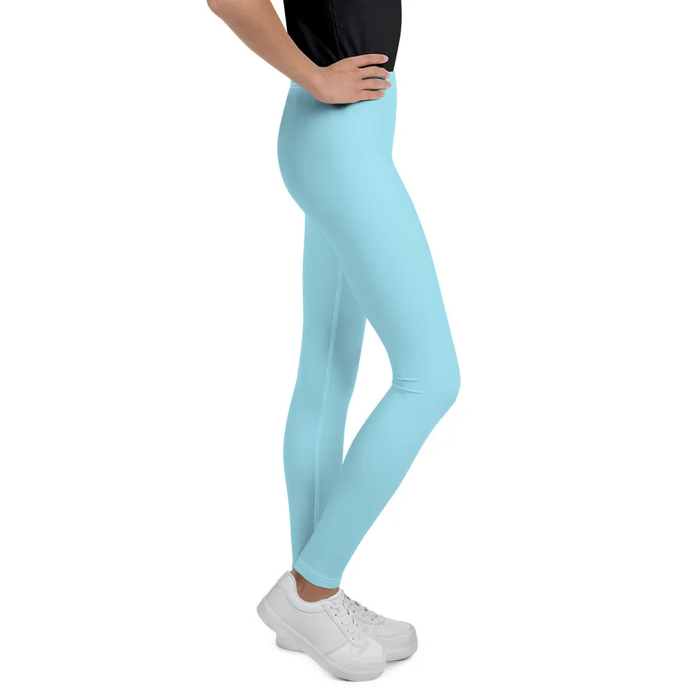 Light Pastel Blue Solid Color Premium Youth Leggings Workout Tights - Made in USA/EU