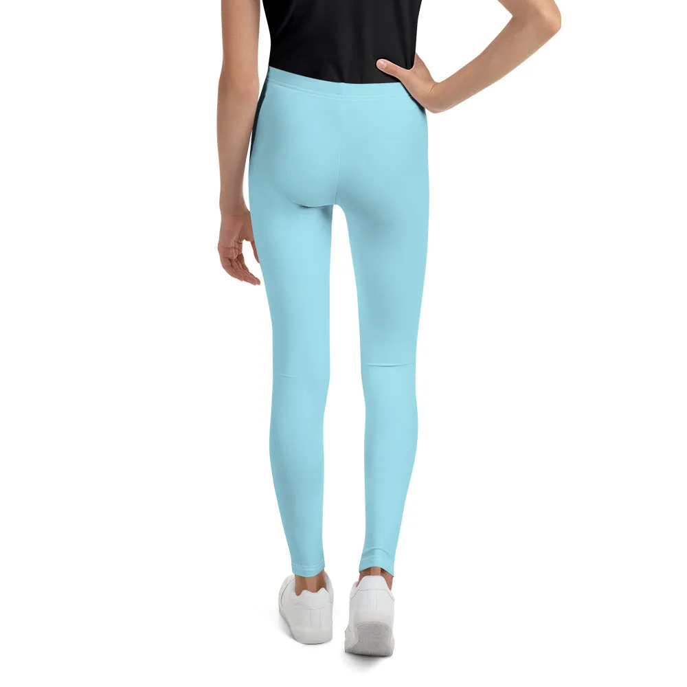 Light Pastel Blue Solid Color Premium Youth Leggings Workout Tights - Made in USA/EU