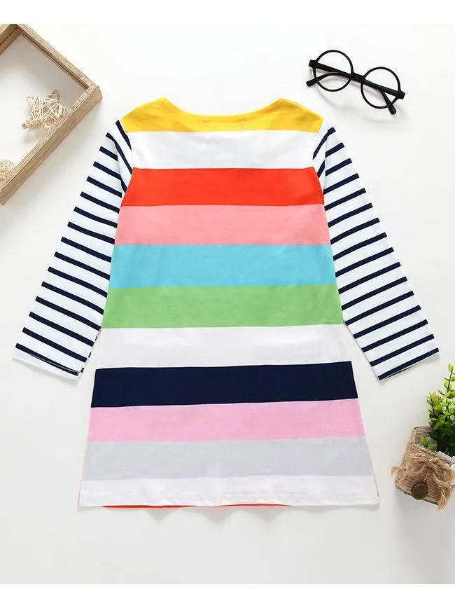 Little Girl Rainbow Stripe Shift Dress