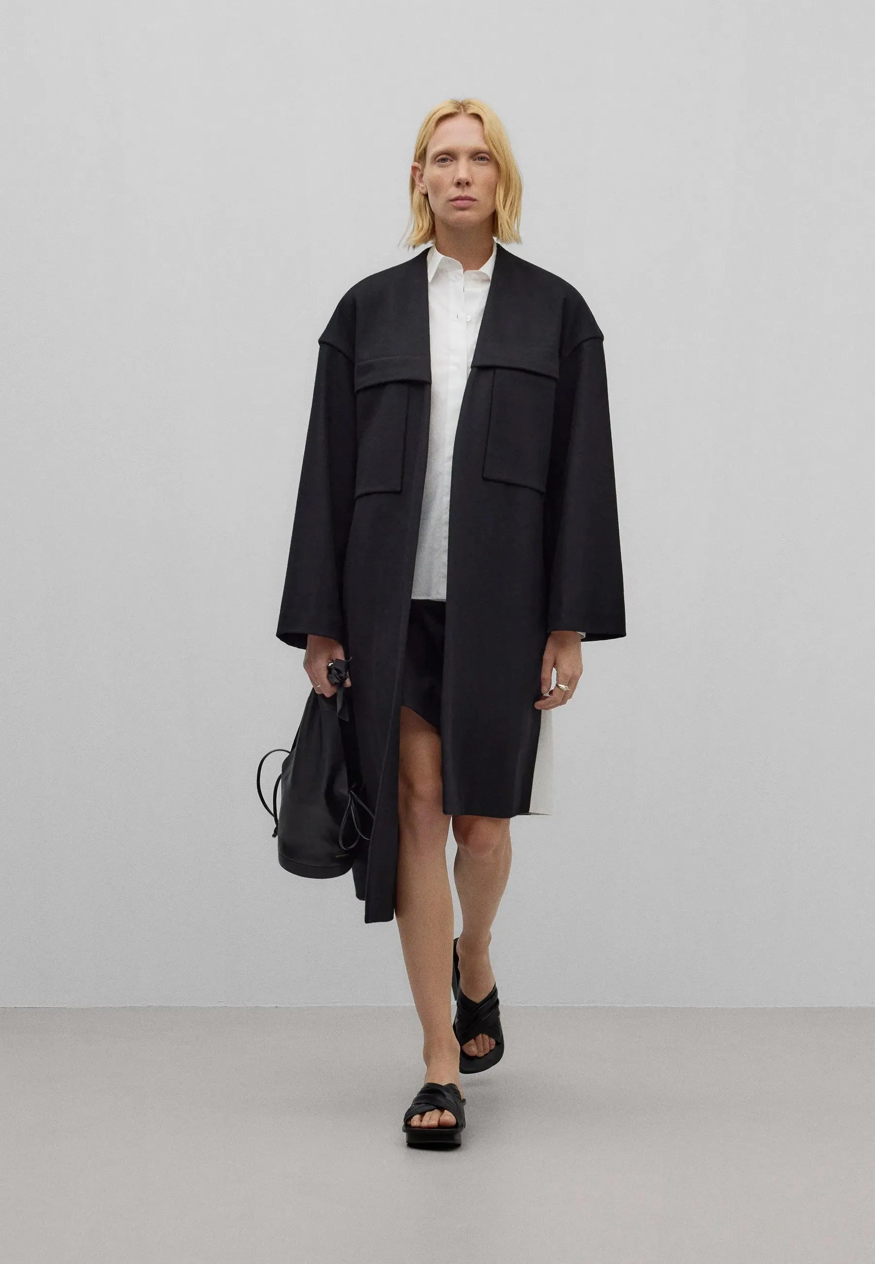 Long Asymmetrical Coat - Black