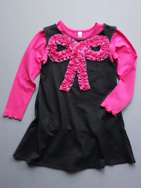 Love U Lots Toddler & Girls Black Knit  Denim Look Dress Set Sizes 2T- 4