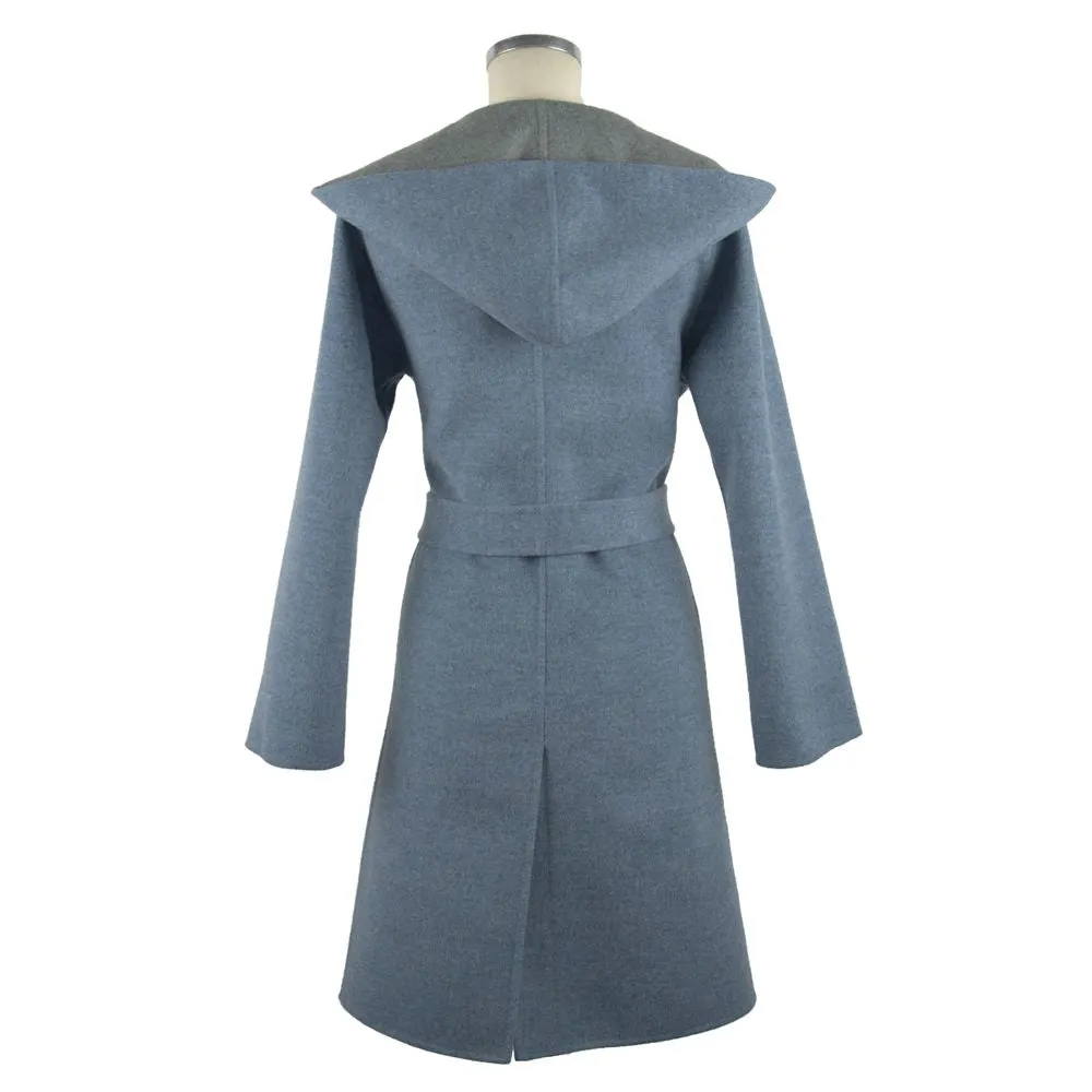 Made in Italy Italian Elegance Two-Tone Wool Coat with Hood