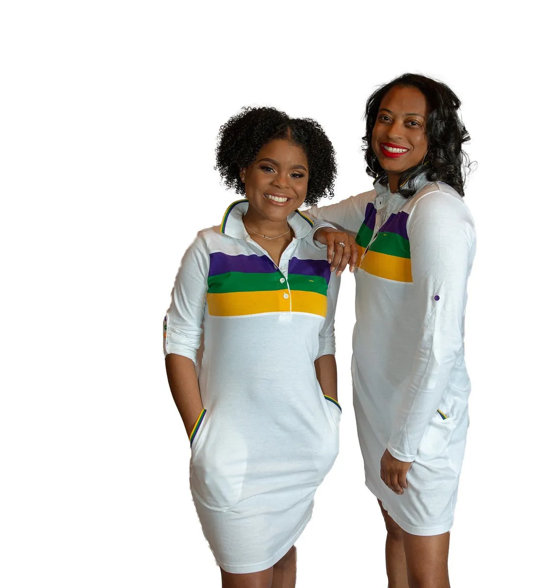 Mardi Gras Woven Striped Polo Shirt Dress