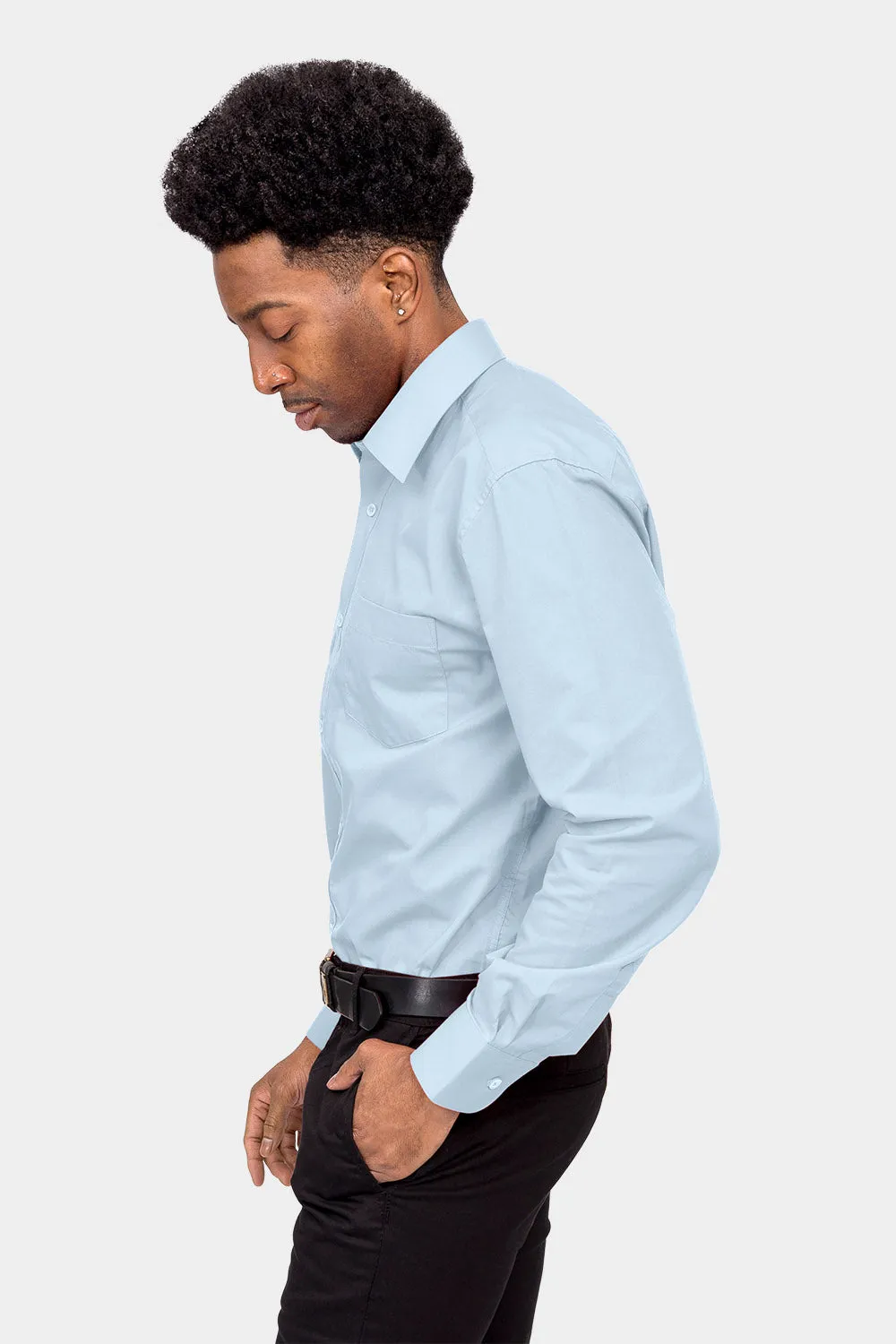 Men's Basic Solid Color Button Up Dress Shirt (Sky Blue)