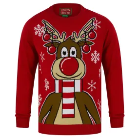 Mens Christmas Jumper Festive Rudolph With Scarf