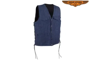 Men's Dark Blue Denim Motorcycle Club Vest