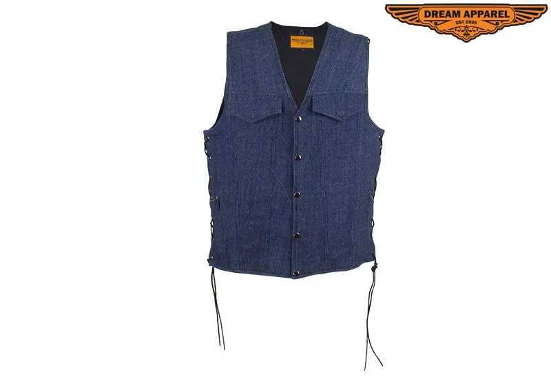 Men's Dark Blue Denim Motorcycle Club Vest