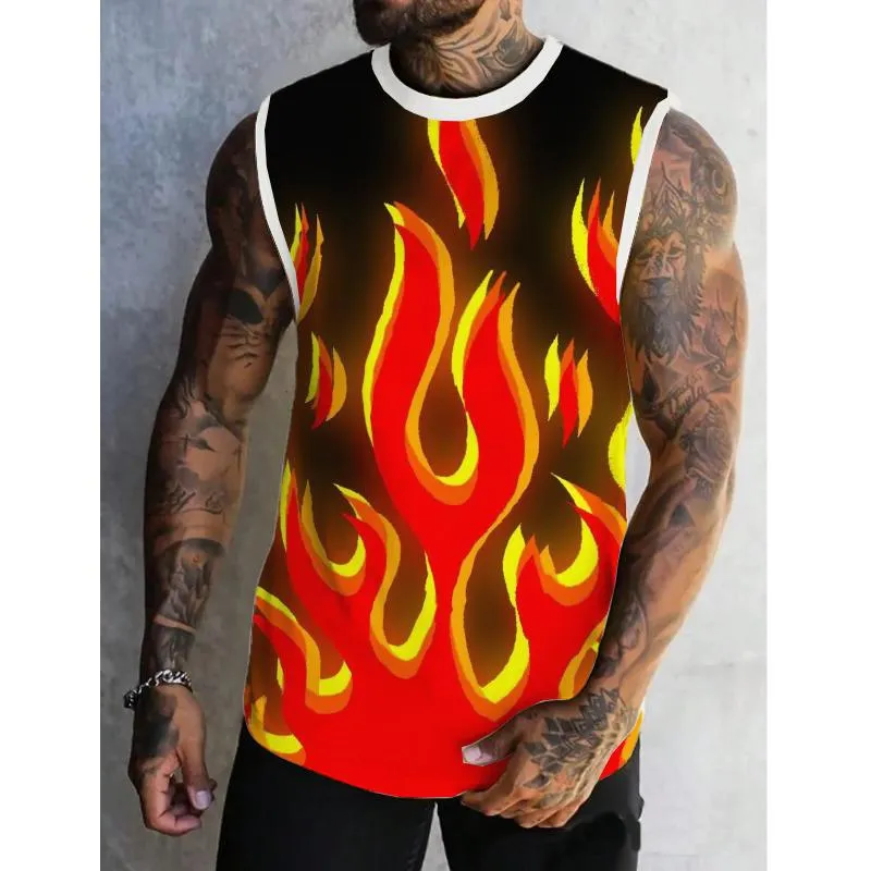 Men's Flame Print Casual Tank Top 88059798L