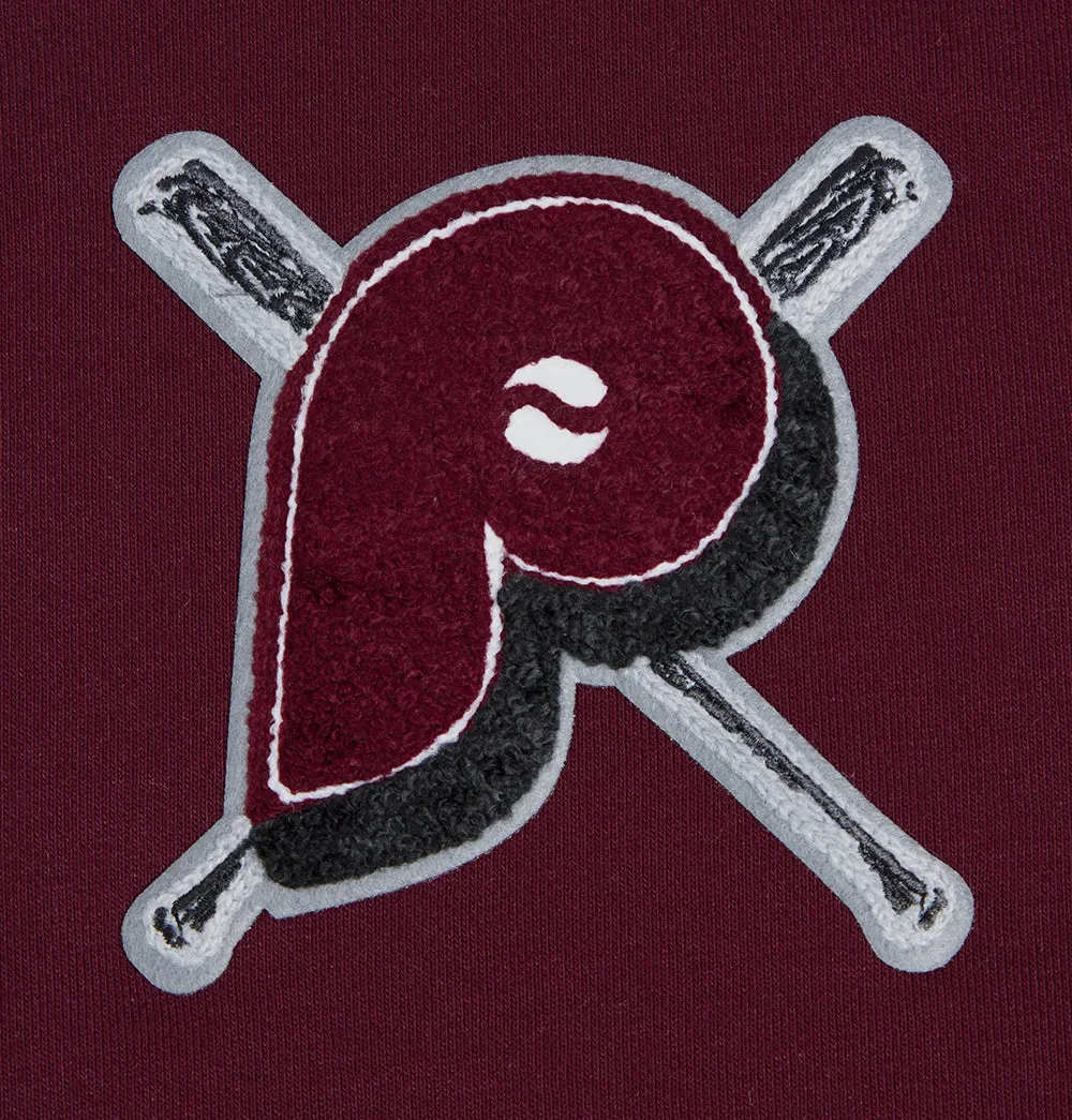 MLB PHILADELPHIA PHILLIES RETRO MASHUP WOMEN'S RIB CROPPED PO HOODI (WINE)