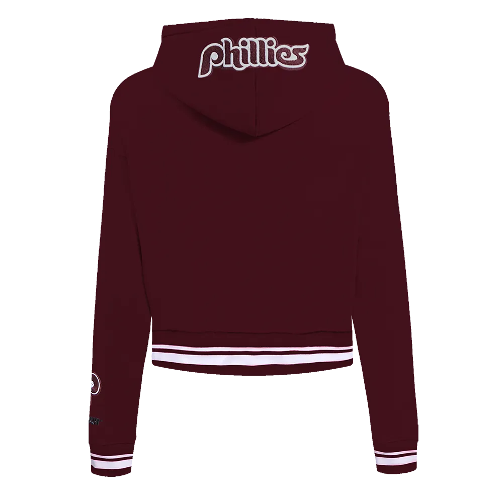 MLB PHILADELPHIA PHILLIES RETRO MASHUP WOMEN'S RIB CROPPED PO HOODI (WINE)