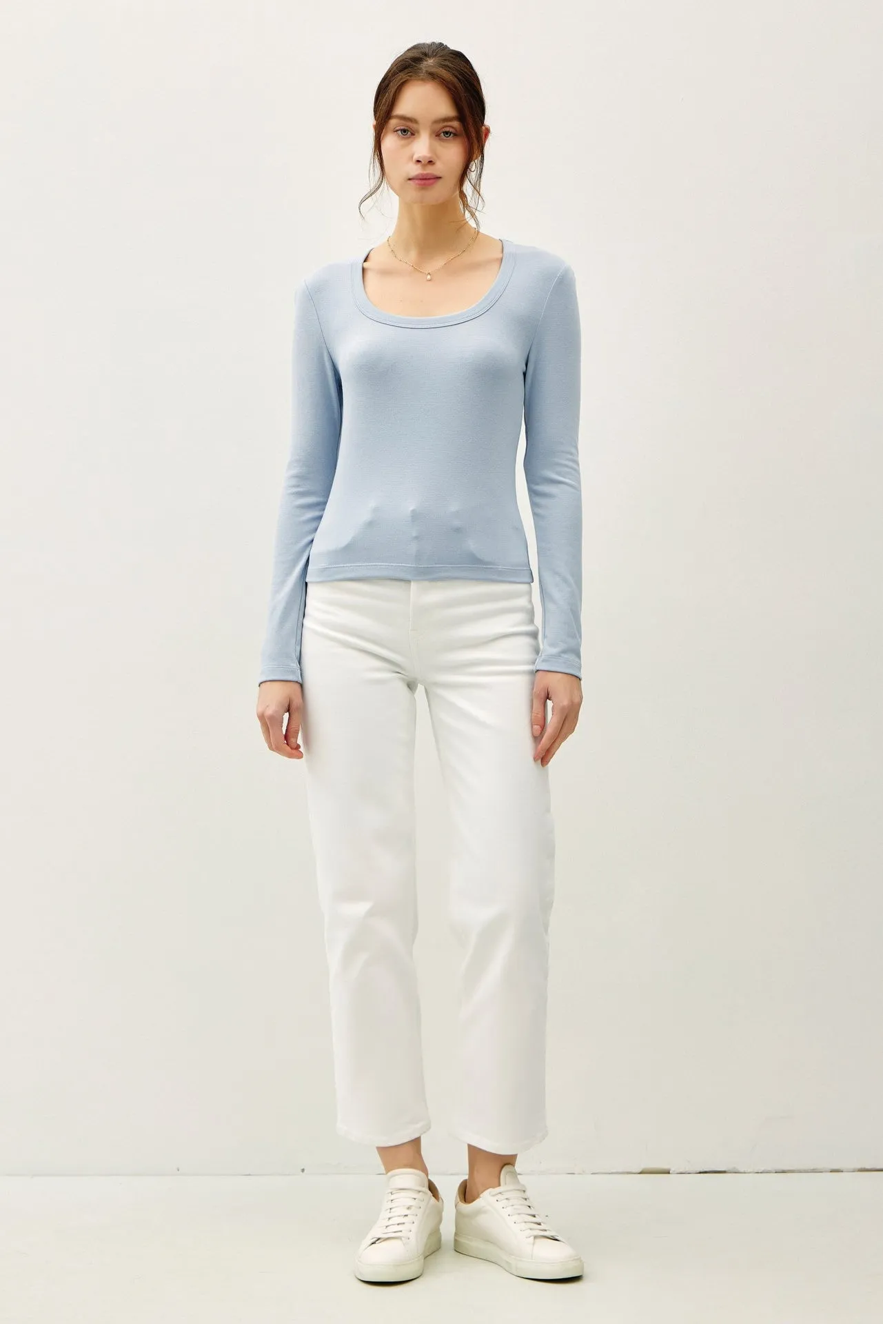 Molly Basic Scoop Neck Top, Sky