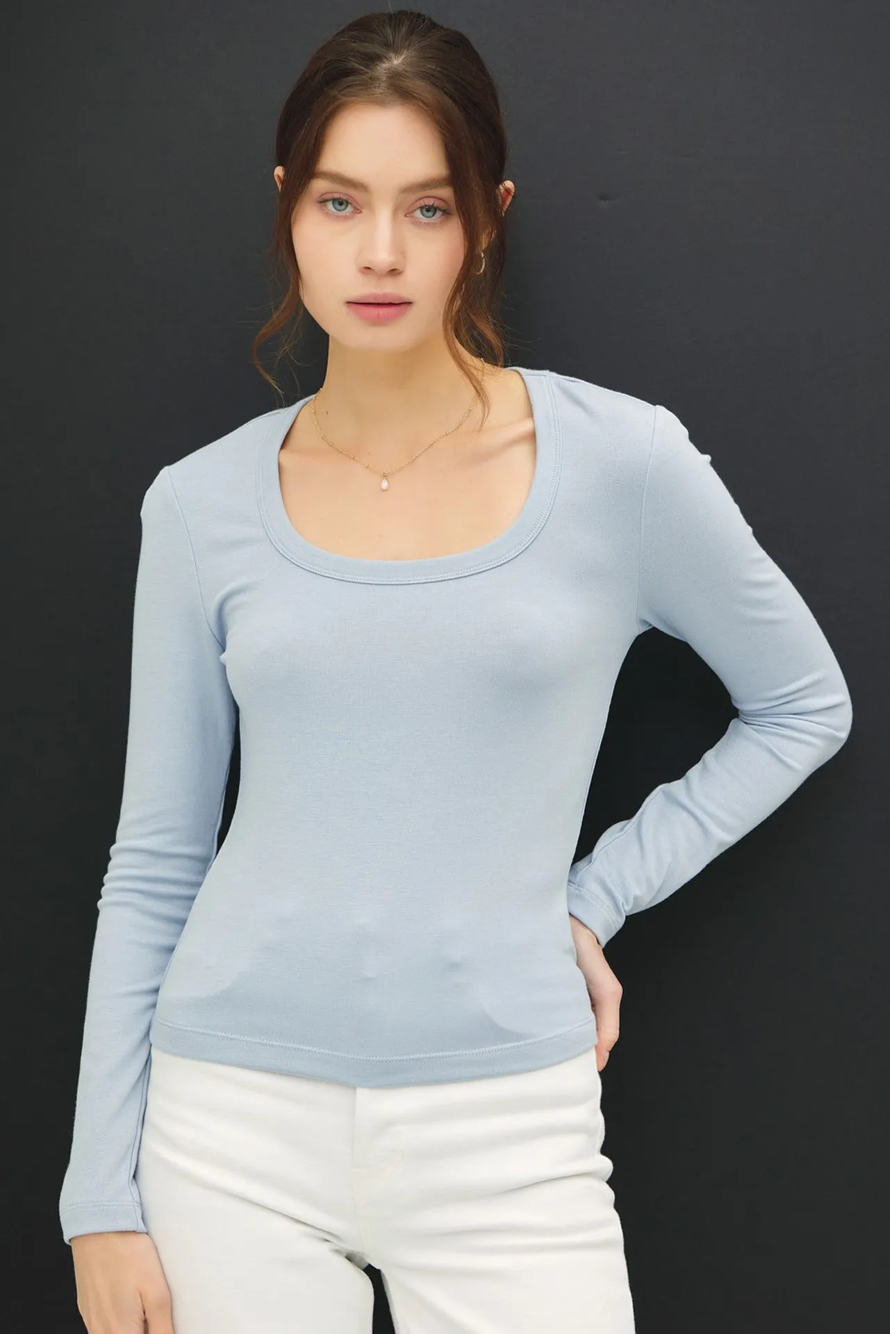 Molly Basic Scoop Neck Top, Sky