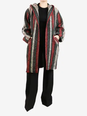 Multicolour striped wool-blend hooded coat - size UK 6