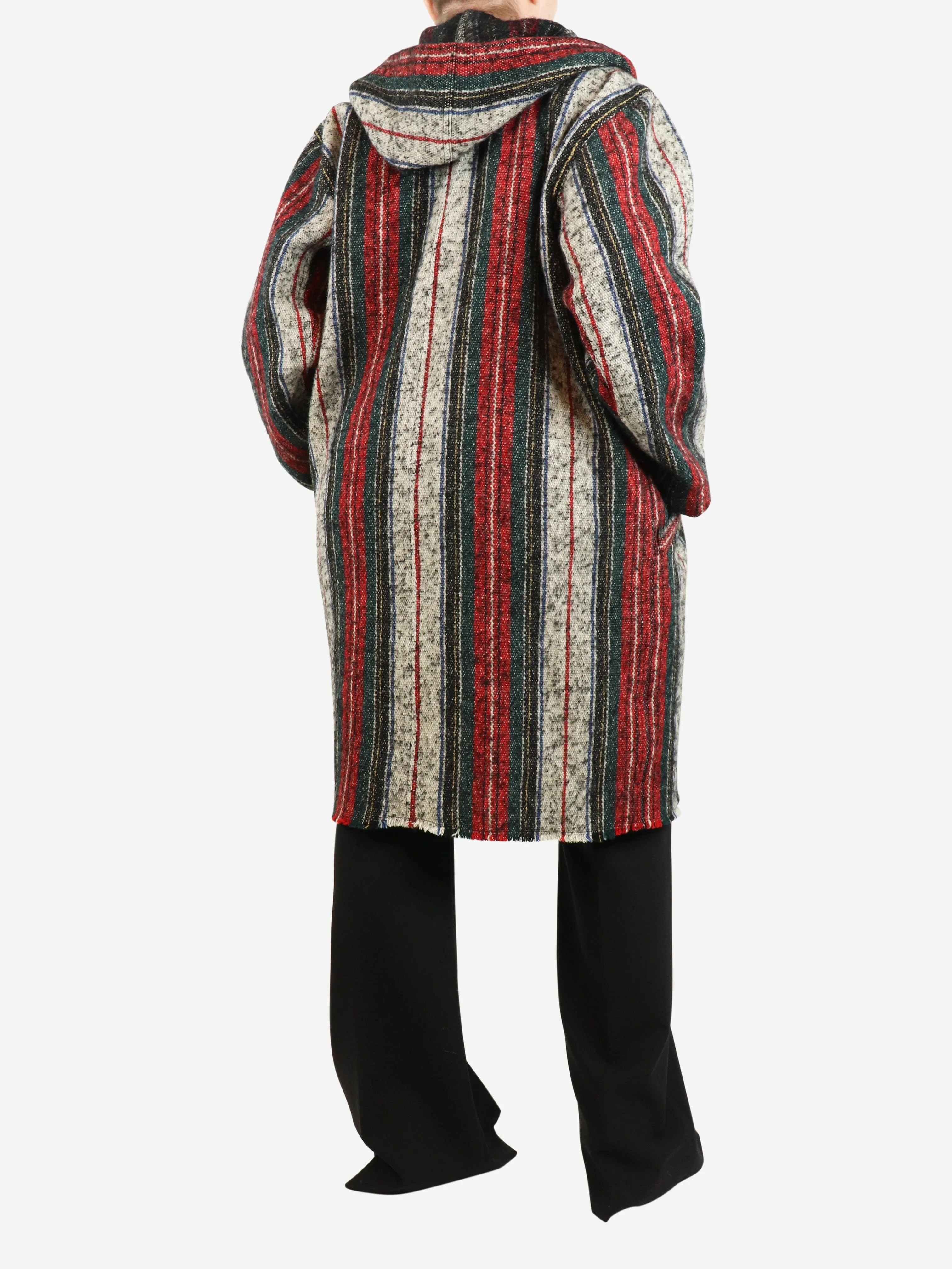 Multicolour striped wool-blend hooded coat - size UK 6