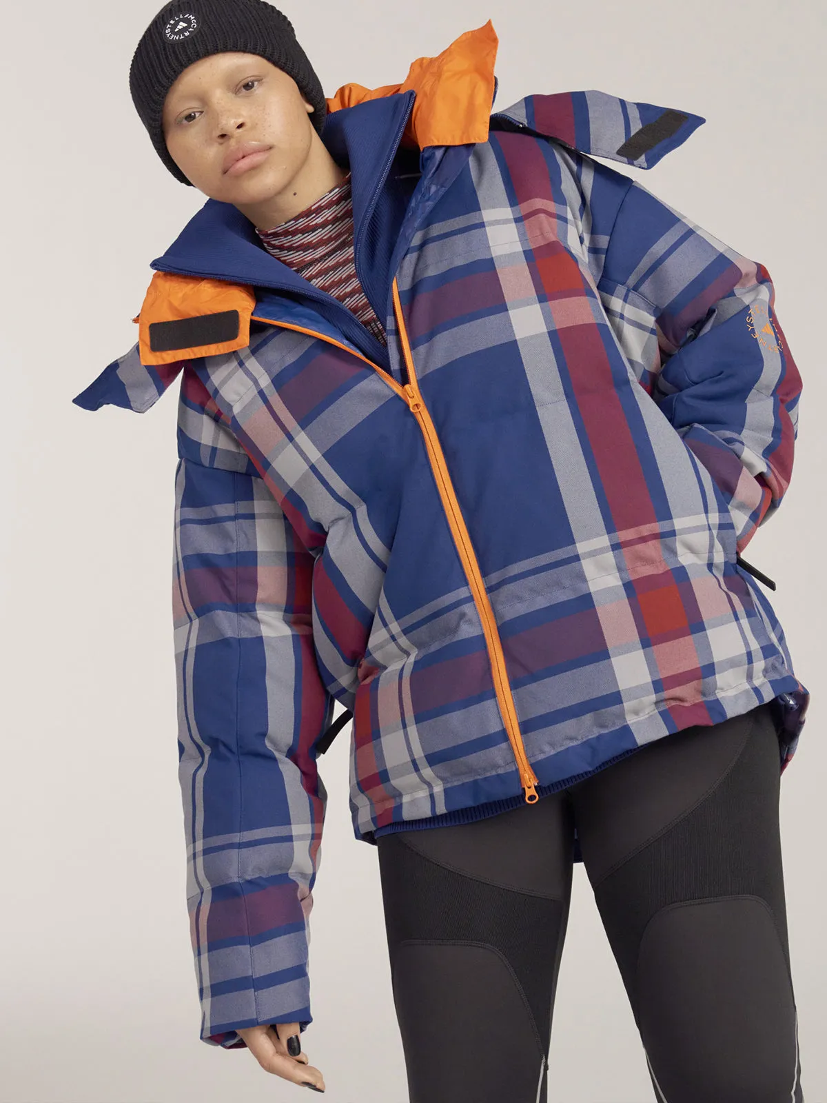 Mystery Blue Check Mid Length Padded Winter Jacket