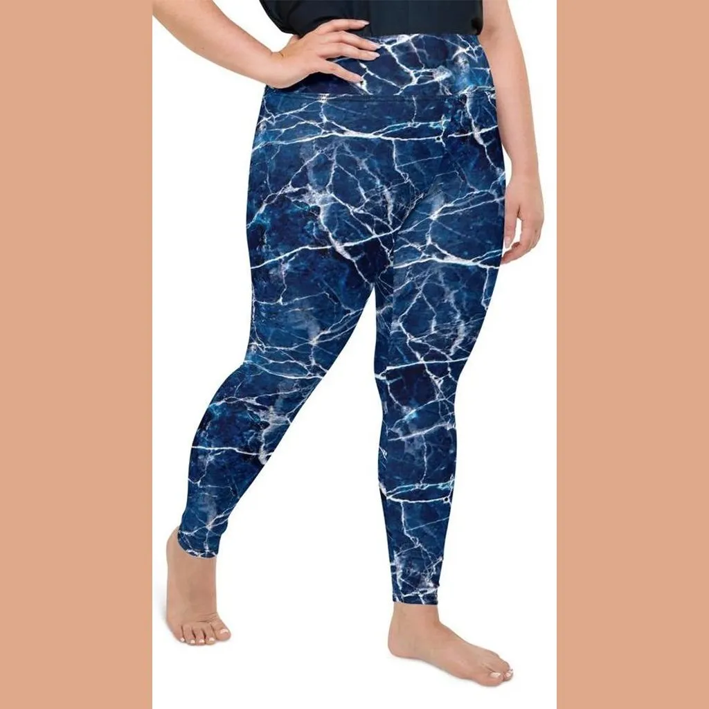 Navy Blue Marble Plus Size Leggings