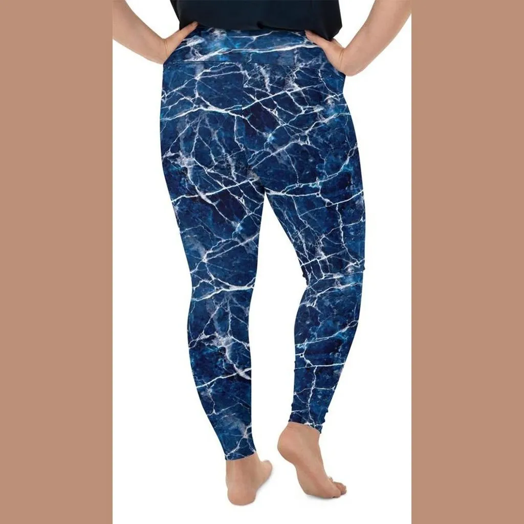 Navy Blue Marble Plus Size Leggings