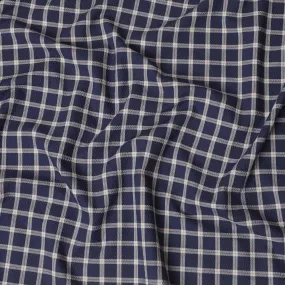 Navy blue Premium 100% cotton shirting fabric with beige and red print in checks design-D16846