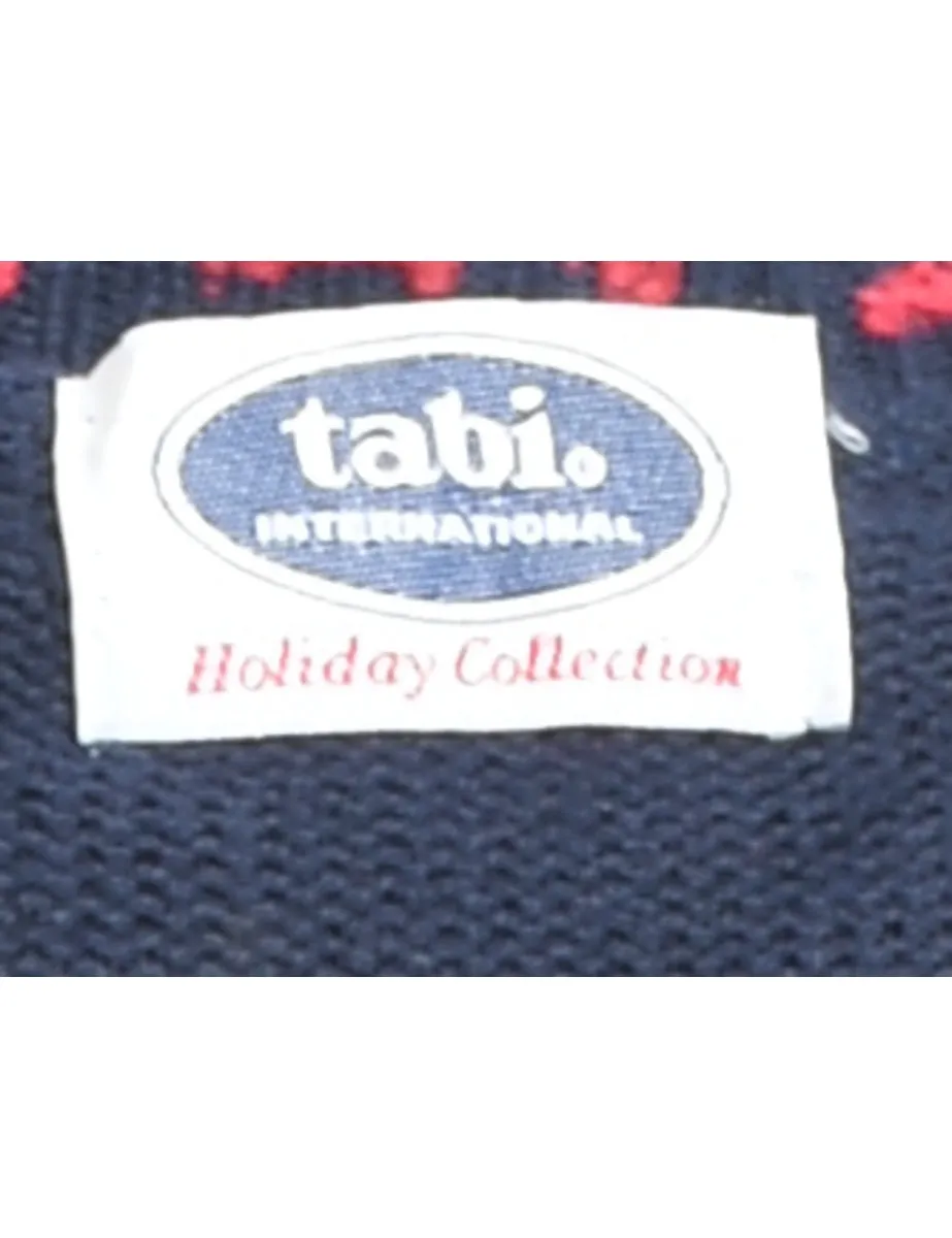 Navy, Red & White Embroidered Christmas Jumper  - M