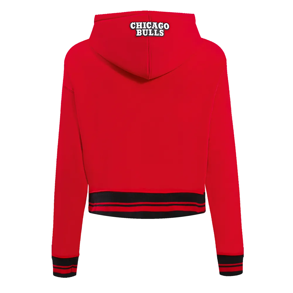 NBA CHICAGO BULLS SCRIPT TAIL WOMEN'S RIB FLC CROPPED PO HOODIE (RED/BLACK)